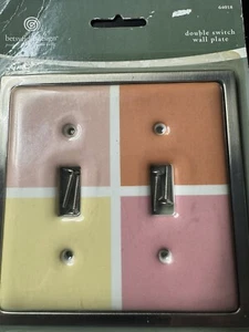2003•LHMC Double Switch Ceramic Wall Plate• Chrome Trim• Pink, Yellow, Orange - Picture 1 of 2