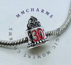 STERLING SILVER S925 - 30th Birthday Cake - European Heart Charm & Gift Pouch