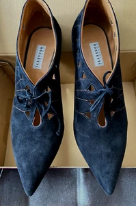 ITALY VINTAGE SUEDE SHOES IN BLACK CUT-OUT DETAILS BY FRATELLI ROSSETTI 39 8.5 - Picture 1 of 11