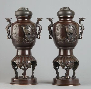 1 Paar (2 Stück)  Räuchergefäß Incense Burner Japan Bronze Antik Räucherschale - Bild 1 von 5
