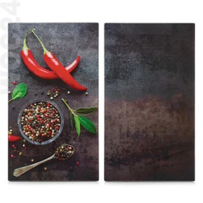 ZELLER 2-teilig 30x52 Herdabdeckung Set Herdabdeckplatte Ceranfeld Schwarz Glas Chili