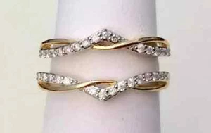 1.00 Ct Round Cut Moissanite Enhancer Guard Wrap Ring 14k Two Tone Gold Plated - Picture 1 of 5
