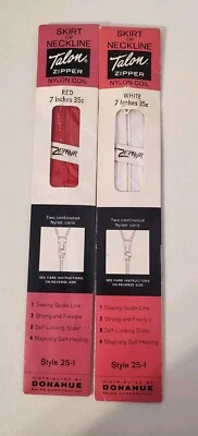 Talon Zippers Skirt or Neckline Red 7"  White 7"  Vintage Set of 2  - Image 1 of 2