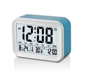 Alarm Blue LCD Time Signal Talking Clock with Calendar Temperature Light Touch - Picture 1 of 2