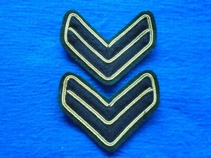 PAIR BRITISH MILITARY ROYAL GREEN JACKETS CORPORAL RANK STRIPES, CHEVRONS - Picture 1 of 2