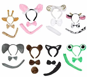 Halloween Xmas Party Combined Animal Headband Bowtie Tail 3pc Unisex Costume - Picture 1 of 53