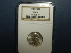 1959-D NGC MS64 SILBER WASHINGTON VIERTELDOLLAR 1959 D 25C alter Halter zertifiziert - Bild 1 von 4