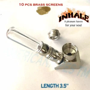 Inhale®️ nickel metal Tobacco Smoking Pipe acrylic tip w 10 brass screen - Picture 1 of 3