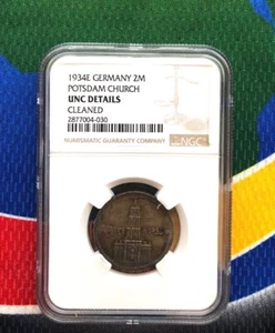 NGC UNC Cleaned 1934 E 2 Mark German SILVER WW2 Garrisonkirche Reich Coin 5*  - Picture 1 of 2