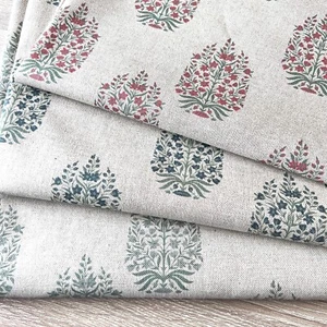 WOODBURN Block print Linen Look, 100% Cotton Fabric, Price per 1/2m - Picture 1 of 10