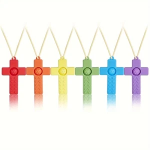 6PCS Silicone Chewing Necklace Set, Unique Cross Design, Suitable for Children's - Picture 1 of 7