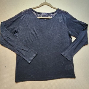 GAP Womens Top Shirt Medium Blue Lace Insert Long Sleeve 100% Linen New w/ Tag - Picture 1 of 10