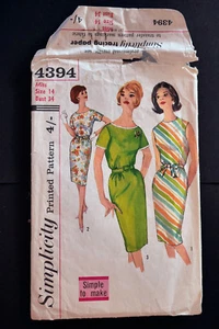Vintage Simplicity 4394 pattern * 1960s knee length pencil dress size 14 bust 34 - Picture 1 of 3