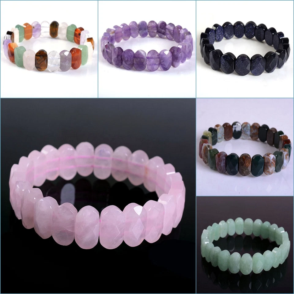 Pulsera elástica cuentas piedras preciosas ovaladas facetadas de 14 mm 7"-7,5" Foto 1 de 1
