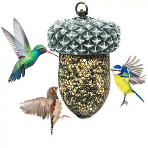 Acorn Shaped Metal Bird Feeder Nuts Seeds Fat Hanging Ornate Garden Decor Patio - Picture 1 of 4