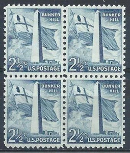 US 1954 Sc# 1034 Bunker Hill monument Flag block 4 MNH - Picture 1 of 1