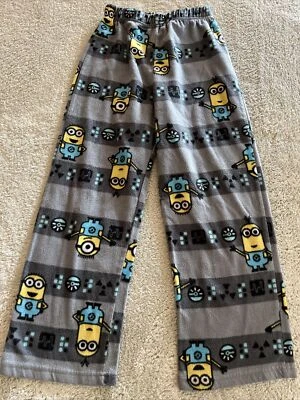 Minions Boys Gray Yellow Blue Fleece Pajama Pants 6-7 - Image 1 of 4