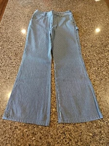 Forenza Blue White Striped Jeans Mom womens 8 Carpenter Pants Vintage - Picture 1 of 14