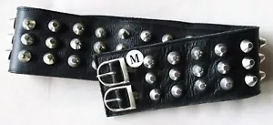 Cintura VINTAGE in pelle metallo pesante rivetto borchiato vita DOPPIA FIBBIA TAGLIA MEDIA - Foto 1 di 9