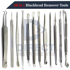 All in 1 Blackhead Remover Tweezers Whitehead Acne Pimple Comedone Extractor Kit - Picture 1 of 17