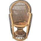 Large 17” Vintage Mini Peacock Wicker Rattan Chair Plant Stand Boho B/W Trim