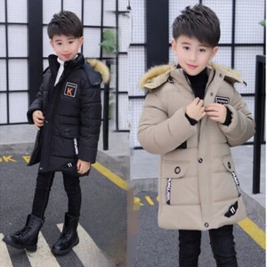 Jacket Plus Velvet Warm Teen Kids Jackets Fashion Mid-Length Zipper Hooded Coat - Picture 1 of 14