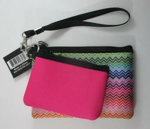 M4 2 pc WRISTLET PURSE coin holder nwt neoprene rainbow pink zigzag - Picture 1 of 8