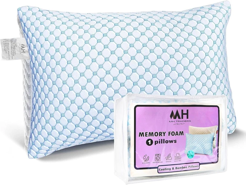 100% Shredded Memory Foam Pillow Firm pillows with 2 Comfort Zones Cooling & Bam - Image 1 of 4