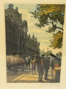 Grabado a mano Victor Valery, década de 10, Street Paris View, lápiz firmado 2339 - Imagen 1 de 12