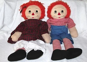 Große 24 Zoll Vintage Raggedy Ann & Andy Stofftier Plüschpuppen für Bastelprojekte zum Selbermachen - Bild 1 von 9