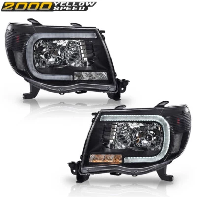 Black Clear LED Tube Headlights Headlamps Fit For 05-11 Toyota Tacoma  - Изображение 1 из 4