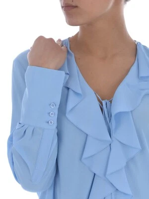 Camisa Top Blusa DONDUP Azul Claro Volantes Transparente €550 Algodón Ramie’ Talla IT40-S Foto 1 de 4