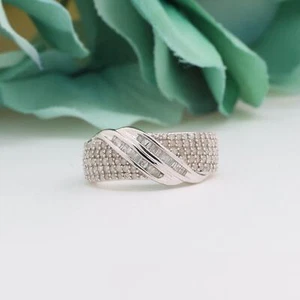 5-Row Diamond Swirl Wide Band Ring 10K White Gold 0.75 TW Size 7.25 - Picture 1 of 7