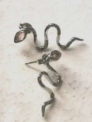 Orecchini da donna in argento 925 pendenti a forma di serpente con zircone - Immagine 1 di 4