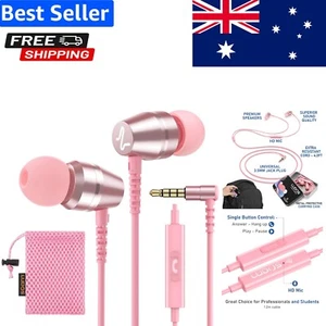 Comfortable In-Ear Pink Earbuds with Tangle-Free Cable & Microphone for All Ages - Picture 1 of 10