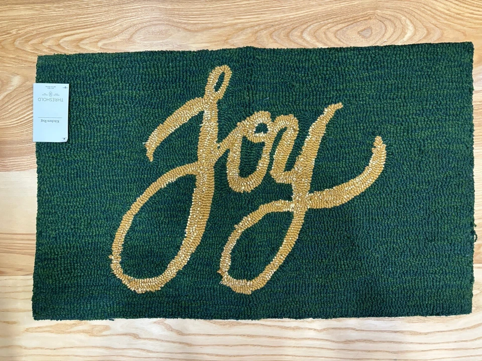 Xmas Threshold Brand Kitchen Rug-Deep Green,Golden Word Joy-30" X 19" X ½" Thick - Image 1 of 1