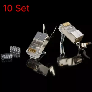 Cat6a CAT7 Shielded RJ45 Plug 8P8C FTP Network Connector 10 Set 1.45mm Wire Hole - Picture 1 of 5