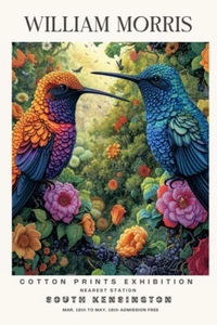 William Morris Vintage Hummingbirds Cotton Prints Exhibition Flower Wall Poster - Picture 1 of 6