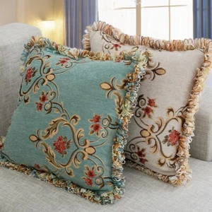 Funda cojín de flores Jacquard sofá funda de almohada borla flecos decoración europea - Imagen 1 de 15