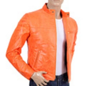 NOORA Fight Club Mens Hot ORANGE Hollywood Film Style Leather Reefer Jacket QD47 - Foto 1 di 12