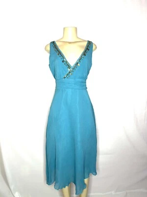 VESTIDO SIN MANGAS SPIGEL LENTEJUELAS RIBETE SOBREPELLIZ FRENTE LÍNEA A RAYLON TALLA 8 Foto 1 de 3