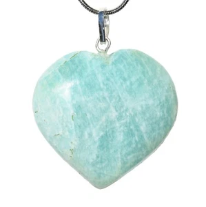 CHARGED Natural Himalayan Amazonite Crystal Heart Pendant + 20" Silver Chain - Picture 1 of 8