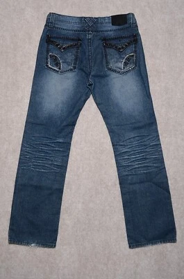Pantalones de mezclilla para hombre Xtreme Couture azul lavado con tachuelas cruces pierna recta 35x33 Foto 1 de 4