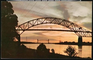 CAPE COD MA Canal Sunset Sagamore Bridge Vtg Postcard - Picture 1 of 1
