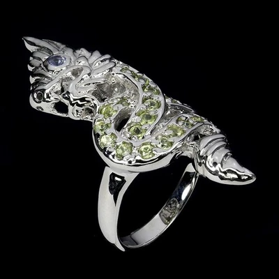 925 Sterling Silver Ring Round Peridot Tanzanite Natural Gemstone Jewelry 7 - Image 1 of 4