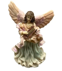 Elegante Figura Ángel Arpa Alas de Pie Rosa Angélico Espiritual 4.25" LEER - Imagen 1 de 7