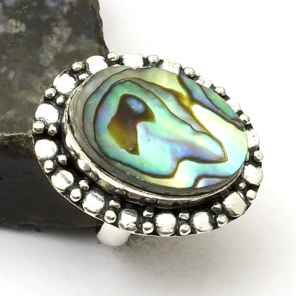 Ювелирные изделия для свадьбы кольцо ручной работы из абалона раковина драгоценный камень размер США - 7 AR 39670 - Изображение 1 из 1