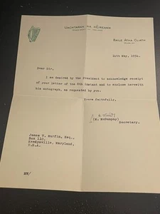 Signed Letter By the Secretary of the President of Ireland - 1954 - Picture 1 of 3