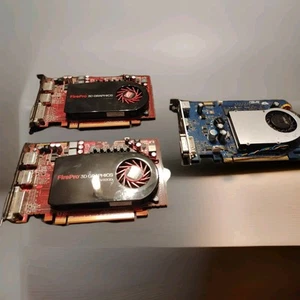 ATI FirePro V4800 0X31G 3D Graphics 1GB Cards Set of 2 plus Asus GeForce 8500GT - Picture 1 of 12