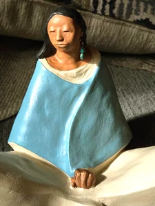 Southwestern Vintage Ceramic Hand Painted Female Sitting  Figurine Sculpture - Picture 1 of 10